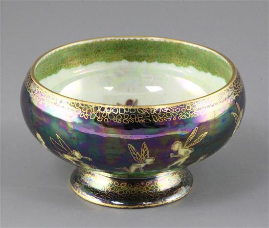 Daisy Makeig-Jones. A Wedgwood Leapfrogging Elves pattern Black Fairyland lustre Empire bowl, diameter 12.5cm
